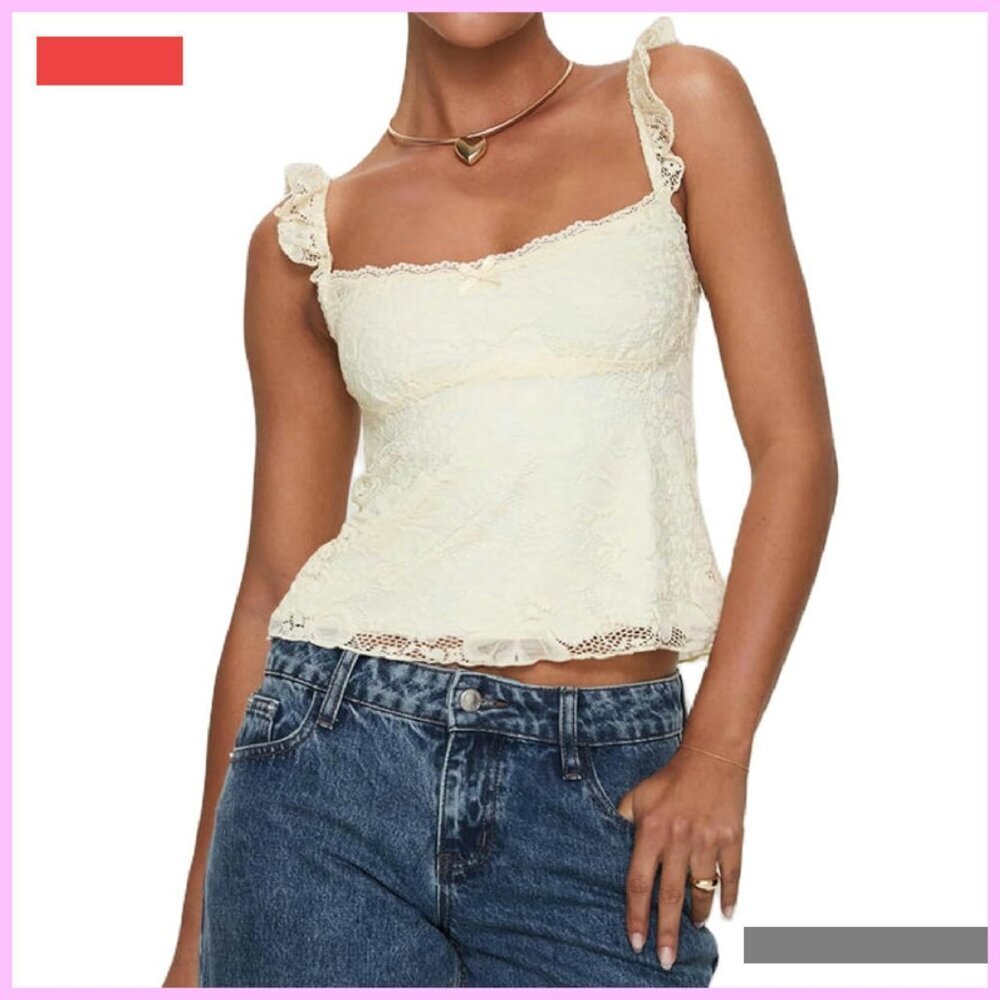 Women's Lace Trim Crop Tank Top Y2K Fairycore Streetwear Summer